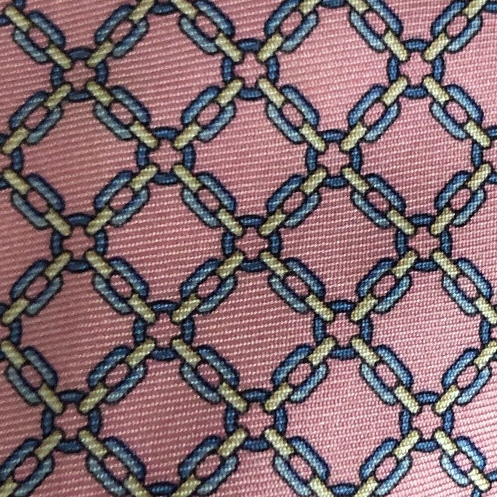 Brooks Brothers Men's 100% Silk Tie Necktie - Pink Blue Chain Link Old Money - Picture 3 of 4
